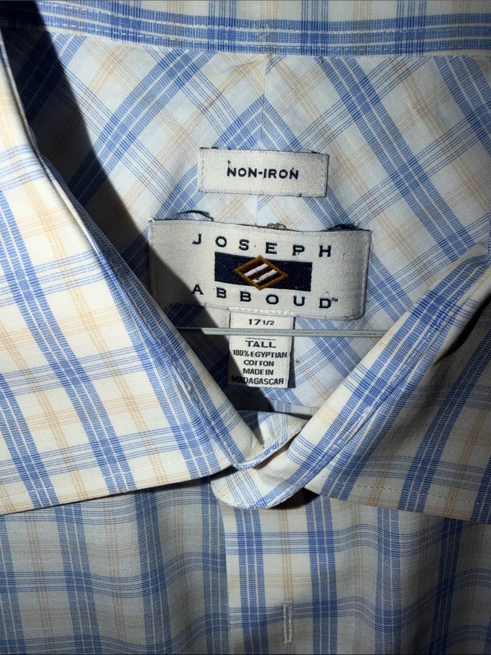 Joseph Abboud Men's Blue and Tan Plaid Dress Shirt